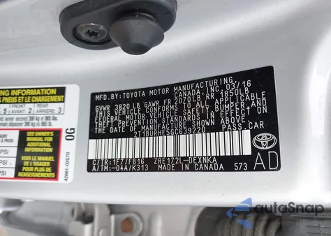 2016 Toyota Corolla Le z USA, uszkodzony, nr VIN 2T1BURHE5GC639220